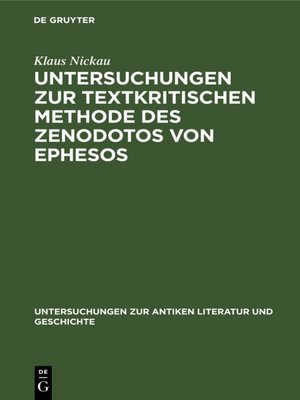 cover image of Untersuchungen zur textkritischen Methode des Zenodotos von Ephesos
